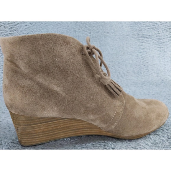 Dr. Scholl's Dakota Ankle Wedge Booties Lace Up Tassel Taupe Suede Size 8M - Picture 5 of 10